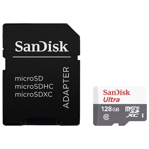 Память micro Secure Digital Card 128Gb class10 SanDisk 100MB/s Ultra  UHS-I с адаптером SD [SDSQUNR-128G-GN6TA]
