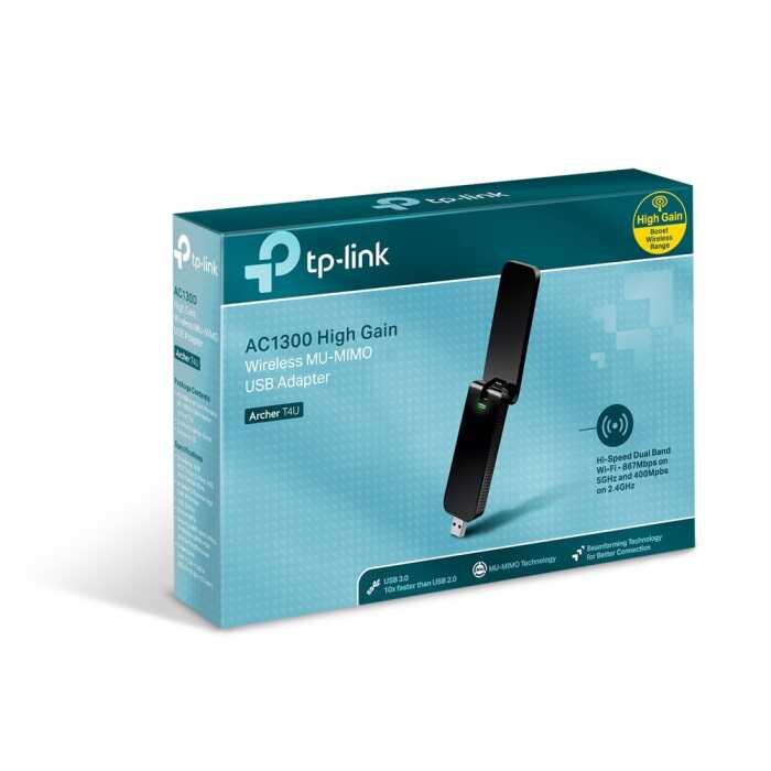 Беспроводной USB адаптер TP-LINK Archer T4U AC1300 Двухдиапазонный Wi-Fi USB-адаптер