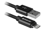 Кабель Defender ACH01-03T PRO Lightning - USB, плетеный, 1 метр, черный  Красный Кабель Defender ACH01-03T PRO Lightning - USB, плетеный, 1 метр, черный Красный