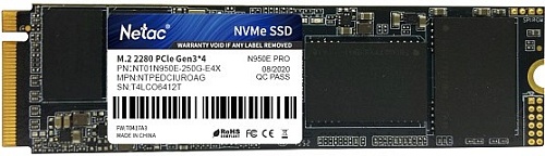 Жесткий диск SSD M.2 250GB Netac N950E Pro кэш - 256 Мб R3000/W1300Mb/s  PCI-E 3.0 x4  2280  NT01N950E-250G-E4X 200 TBW
