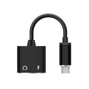 Адаптер-переходник Smartbuy USB-C в AUX + Type-C для зарядки, черный aux переходник для android переходник type c в магнитолу 3 5 аудио переходник аукс