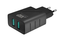 Сетевое зарядное устройство Borasco 2USB, 2,4A , черное