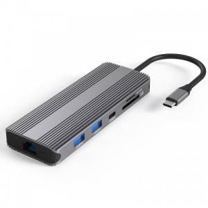 Док-станция/Сетевой адаптер USB-C KS-is KS-713 (RJ45 1Гбит/с, 2xUSB 3.2 gen 1 Type-A, DP 1.4, 1xUSB 3.0 Type-C, 4K HDMI, CardReader SD/TF, 3.5m 3 5mm male jack to usb 2 0 female type aux audio plug adapters cable extension read usb flash drive or card reader