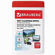 Салфетки BRAUBERG для электронных устройств универсальные, компактная туба 100 шт., влажные, 512810
