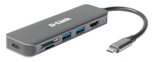 Док-станция D-Link (DUB-2327) USB Type-C (HUB 2xUSB 3.0, USB Type-C/PD 3.0, HDMI, слоты для карт SD и microSD) док станция типа c 12 в 1 с usb на hdmi rj45 vga pd