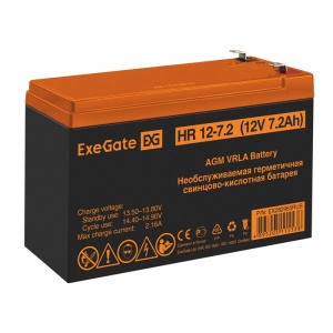 Батарея 12V/ 7,2Ah ExeGate HR 12-7.2 1227W, клеммы F2 Срок службы 8 лет EX282965RUS