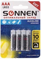 Батарейка SONNEN Alkaline AAA (LR03, 24А), алкалиновые, мизинчиковые, 451088 (цена за 1 шт.)