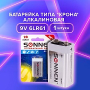 Батарейка BL1 SONNEN Alkaline, Крона (6LR61, 6LF22, 1604A), алкалиновая, 1 шт., блистер, 451092