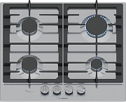 Поверхность газовая Bosch PCP6A5I90 (Serie6 /Нерж. сталь / чугун. решетки / 4 конфорки (1,75/1,0/1,75/3,0кВт) / электроподжиг/ газконтр. /FlameSelect)