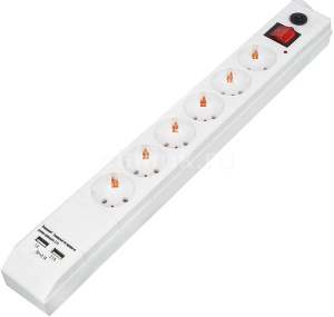 Сетевой фильтр Buro BU-SP3_USB_2A-W, длина - 3 метра, 6 розеток, 2 USB порта 2,1 А/1 A, ток нагрузки - 10 А, нагрузка - 2200 Вт, белый сетевой фильтр buro bu sp3 usb 2a w 3м 6 розеток белый