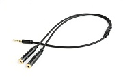 Переходник 3.5 mm jack (4-pin) - 3.5 mm jack (x2) GEMBIRD (CCA-417M), вилка-розетка, длина - 0.2 метра