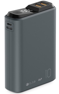 Портативная батарея OLMIO QS-10 (18W PD/ Quick Charge) 10000мАч, серая, soft-touch азу 20w type c usb powerdelivery quickcharge черное olmio 43801