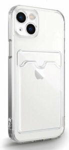 Чехол-накладка Card case для Apple iPhone 15 с карманом для карты, прозрачный цена и фото