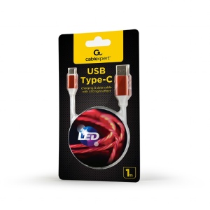 Кабель GEMBIRD USB Type-C - USB, LED-подсветка, 1 метр, прозрачный (CC-USB-CMLED-1M) кабель gembird usb type c usb led подсветка 1 метр прозрачный cc usb cmled 1m