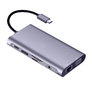 Док-станция/Сетевой адаптер USB 3.1 Type-C KS-is KS-701 (RJ45 1Гбит/с, 3xUSB 3.0 Type-A, 1xUSB 3.0 Type-C, 4K HDMI, VGA, CardReader SD/TF, 3.5mm Jack) цена и фото