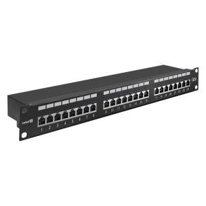 цена Патч панель ExeGate FTP cat.5e 24 port (19, 1U, Black) с кабельным органайзером EPP3-19-24-8P8C-C5e-SH-110D