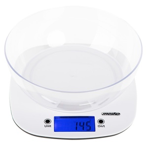 цена Весы кухонные Mesko MS 3165 (электронные/ чаша/ предел 5 кг/ точность 1 г/ тарокомпенсация/ белый)
