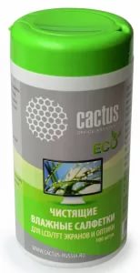 Чистящие салфетки в пластиковой тубе Cactus 100шт для экранов и оптики (CS-T1001) салфетки чист для экранов 100шт в тубе defender