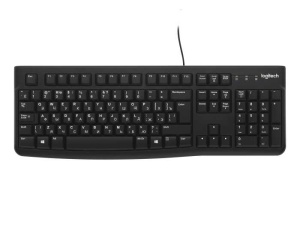 цена Клавиатура Logitech K120 (USB,waterproof, low profile) OEM 920-002522, русские буквы белые, 1.5м., черная.