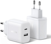 Сетевое зарядное устройство Ugreen X227, (USB/Type-C/3A/20W/PD/QC), Белое (45310)