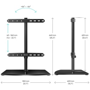 Подставка для ТВ ONKRON PT3 чёрный, для 32-75, поворот 54°,нагрузка до 40 кг,штанга 62 см,вертикальное перемещение 4-56,2 см, основание 50*40*0,1 см