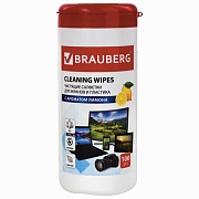 Салфетки BRAUBERG для экранов всех типов и пластика с ароматом "ЛИМОН", туба 100 шт., влажные, 511688