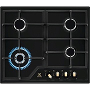 Поверхность газовая Electrolux EGS6436RK (Slimline 600 / Чёрн.сталь/чугун.решетки / 4 конфорки (1,9/1,0/1,9/WOK4,0 кВт) / газконтроль / электроподжиг)