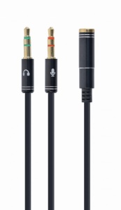 Переходник 3.5 mm jack (4-pin) - 3.5 mm jack (x2) GEMBIRD (CCA-418M), розетка-вилки, длина - 0.2 метра soonhua 3 5mm jack aux cable male to male aux line gold plated car aux auxiliary cord stereo audio cables