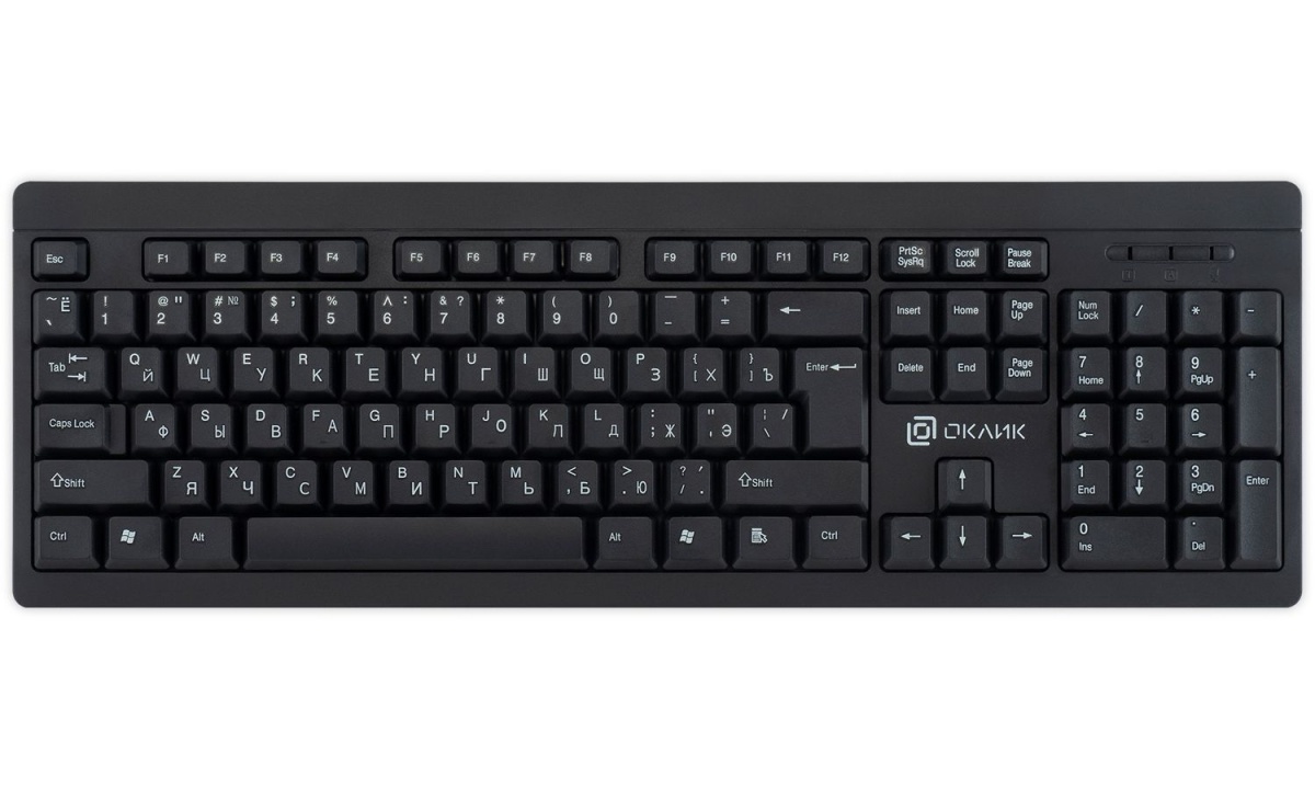 Беспроводная клавиатура Oklick 95KW, USB, русские буквы белые, чёрный