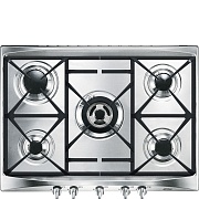 Поверхность газовая Smeg SR275XGH2 (Нерж.сталь / 5 конфорок / Чугунные решетки / Электроподжиг / Газ контроль)
