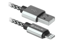 Кабель Defender ACH01-03T PRO Lightning - USB, плетеный, 1 метр, черный/белый