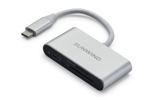Картридер SunWind SW-CR051-S, USB 3.0, Type C, SD/MicroSD, серебристый картридер внешний sunwind sw cr056 s серебристый