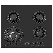 Поверхность газовая KRONA CORTESIA 60 BL (Чёрный / 4 конфорки /1,75 кВт / 1,75 кВт / 3,8 кВт WOK / 1 кВт / закаленное стекло)