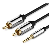 Кабель аудио Vention (3.5mm Jack M - 2RCA M) длина 2м. черный Чёрный