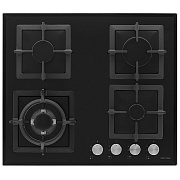 Поверхность газовая KRONA CALORE 60 BL (Чёрный / 4 конфорки /1,7 кВт / 2,6 кВт / 3,8 кВт WOK / 1 кВт / закаленное стекло / чугун. реш.)