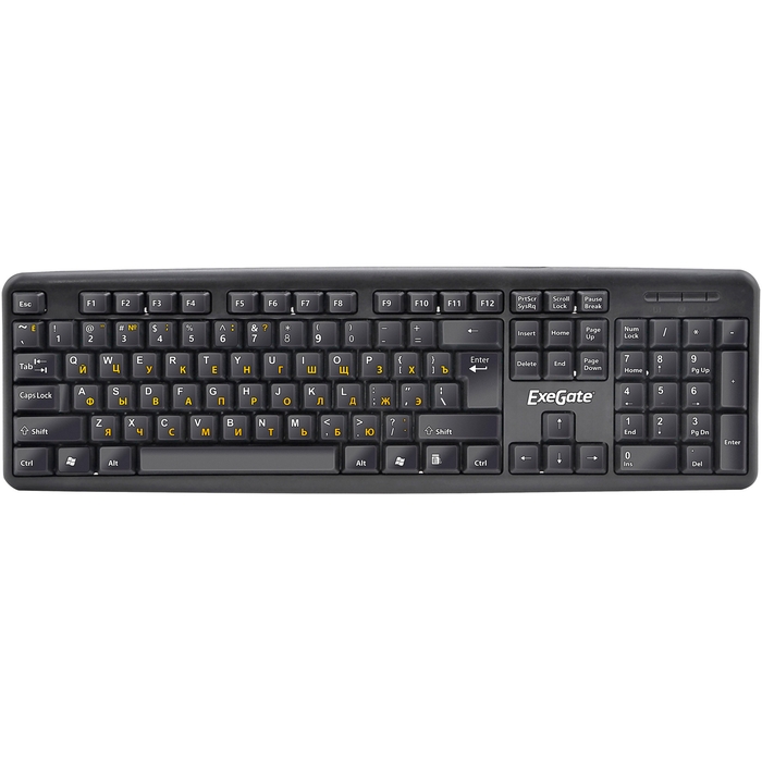Клавиатура ExeGate LY-331L2 Black, русские буквы жёлтые, 2.2м. USB, черный.