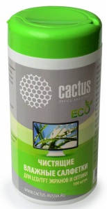 Чистящие салфетки в пластиковой тубе Cactus 100шт для экранов и оптики (CS-T1001Е) цена и фото