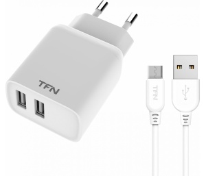 Сетевое зарядное устройство TFN WCRPD12W2U02 (2 USB/2,4A/белый) с кабелем MicroUSB цена и фото