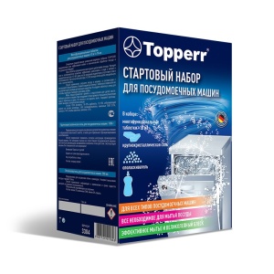 Стартовый набор для посудомоечных машин Topperr 3304 таблетки+ополаскиватель+соль таблетки для посудомоечных машин topperr 10 в 1 40 шт