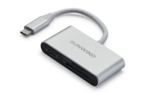 Картридер SunWind SW-CR051-S, USB 3.0, Type C, SD/MicroSD, серебристый 