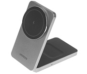 Беспроводное зарядное устройство 2-в-1 UGREEN W528 (7,5W, MagSafe) серый