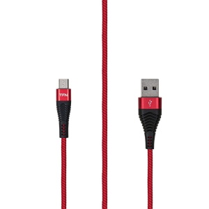 цена Кабель TFN FORZA micro-USB - USB, плетеный, 3A, 1 метр, черный-красный (TFN-CFZMICUSB1MRD)
