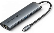 Мультифункциональный хаб 9-в-1 Vention (TGVHB) (USB 3.1 CM / OTG USB 3.0 A F / USB 2.0 A F / USB 3.2 Gen1 СFHDMI 19F / RJ45 F / USB Type C F / ) серый