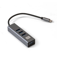 Концентратор ExeGate DUB-4TC USB Type C --> 4xUSB3.0, корпус алюминиевый, серебристый Чёрный