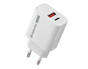 Сетевое зарядное устройство Defender UPA-130, (USB/Type-C/30W/PD/QC), Белое