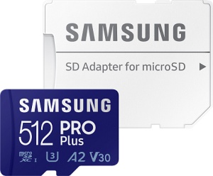 Память micro Secure Digital Card 512Gb Samsung PRO Plus 160/120 Мбайт/сек U3, V30, A2, / с адаптером SD [MB-MD512KA/CN] фотографии