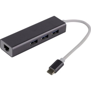 цена Сетевой адаптер USB KS-is KS-410 с хабом USB-Type C на 3 порта 3.0 - RJ45 100/1000 Мбит/сек