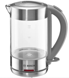 цена Чайник Bosch TWK7090B (2200Вт / 1,5л / стекло / серый)