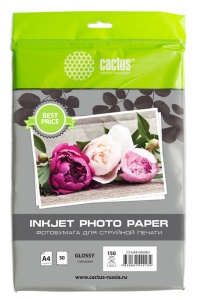 Фотобумага Cactus CS-GA415050ED A4/150г/м2/50л./белый глянцевое для струйной печати цена и фото