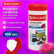 Салфетки BRAUBERG для экранов всех типов и пластика сс ароматом "АСТРА", в тубе 100 шт., влажные, 511689 срок 